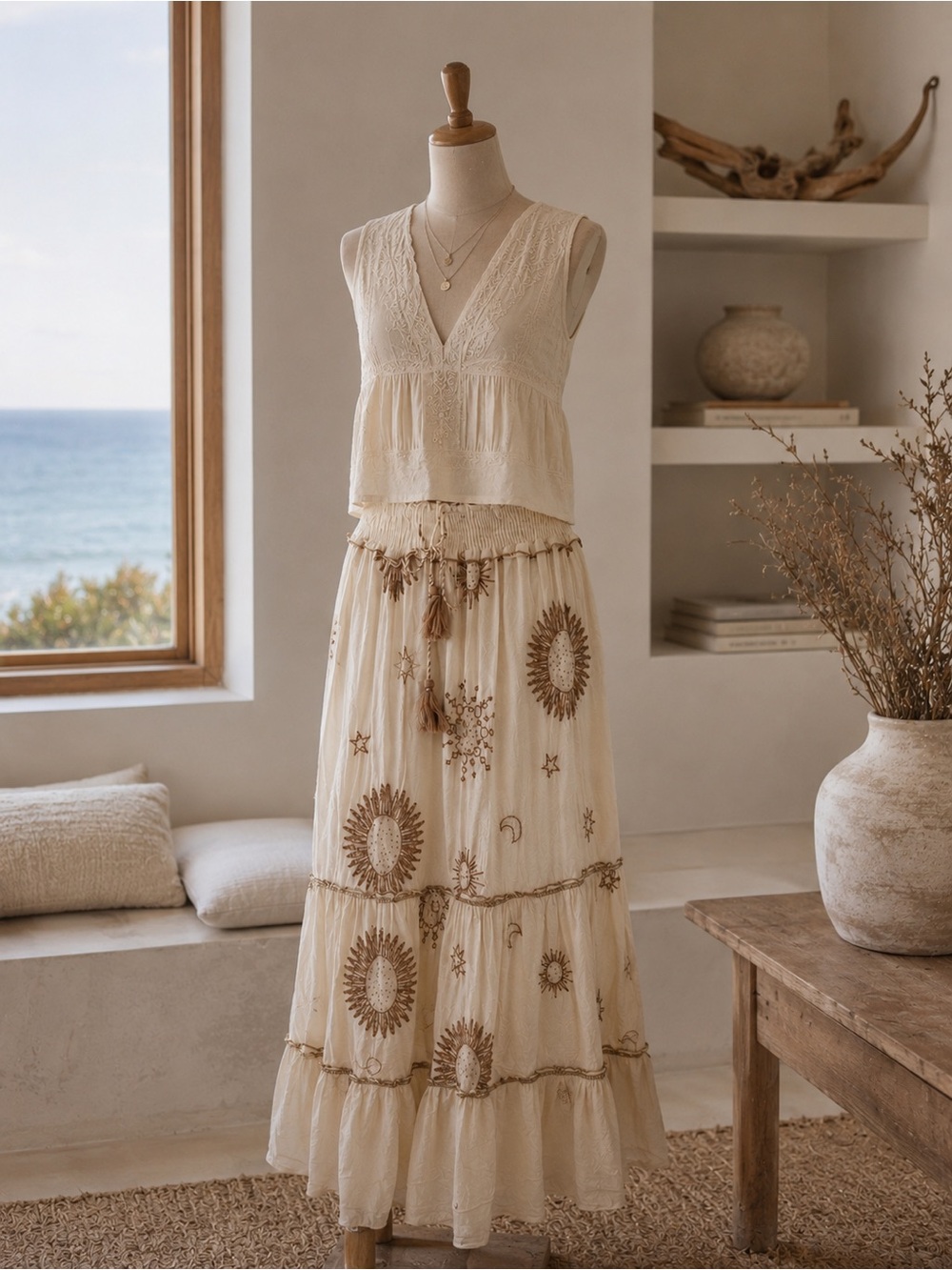 Zara Cream Boho Celestial Maxi Skirt - Picture 3 of 16